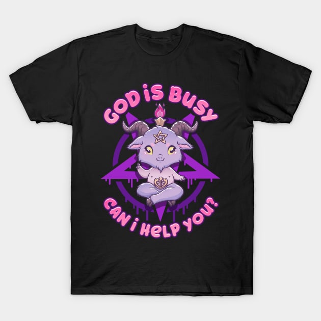 God Is Busy Can I Help You? - Cute Anime Baphomet T-Shirt by biNutz